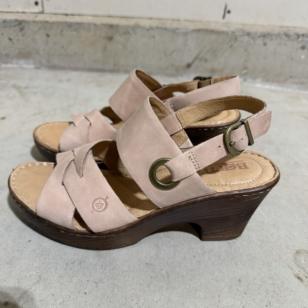 Born Pink Leather Strappy Platform Wedge Sandals Open Toe Slingback Size 7M